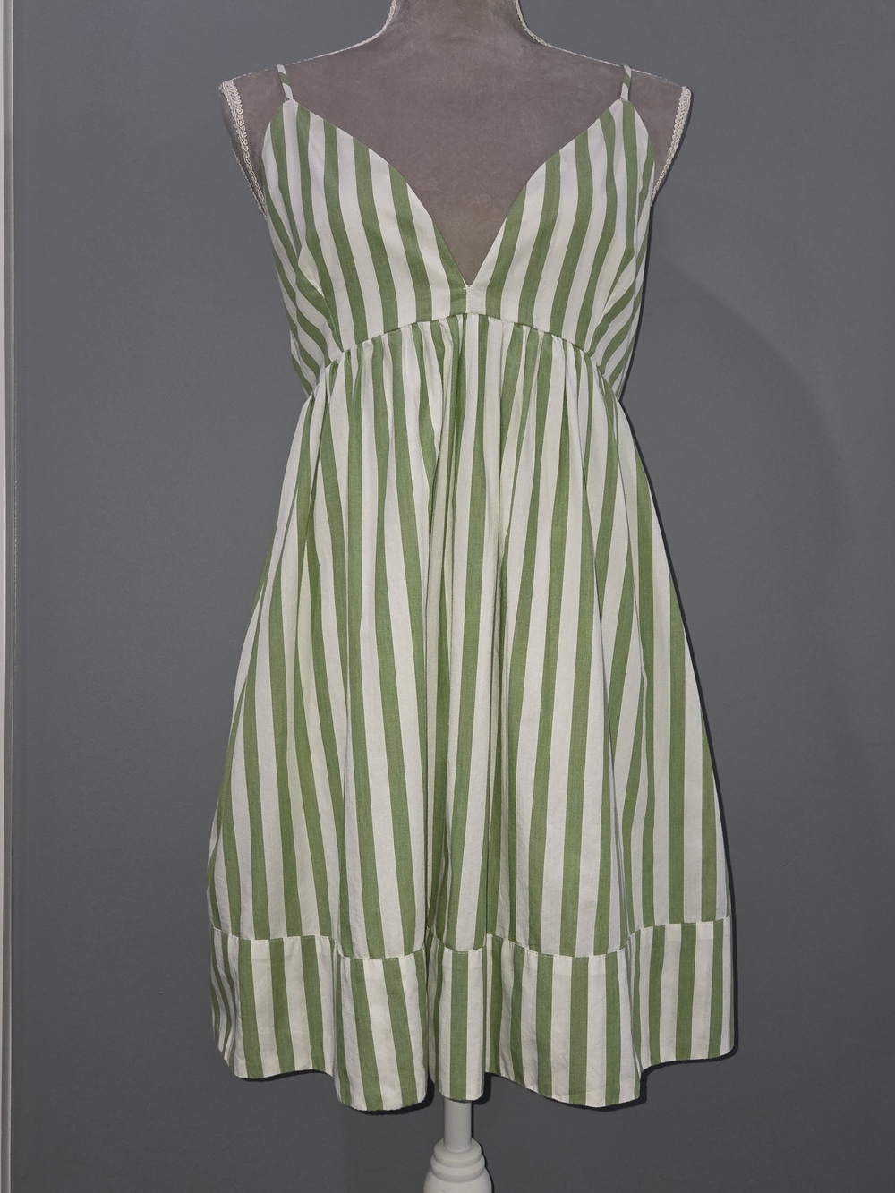 Abercrombie & Fitch Green & White Striped Spaghetti-Strap Mini Dress Petite Med